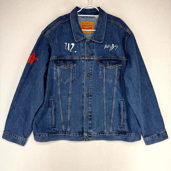U2 Achtung Baby Levi's Denim Trucker Jean Jacket Men's Size XXL - Picture 1 of 11